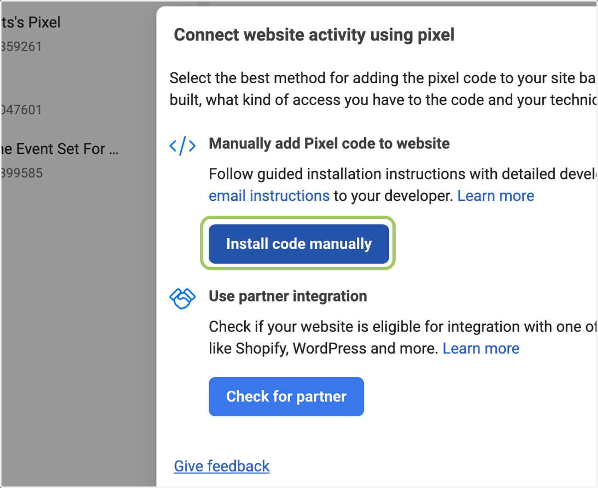 Click on Install code manually