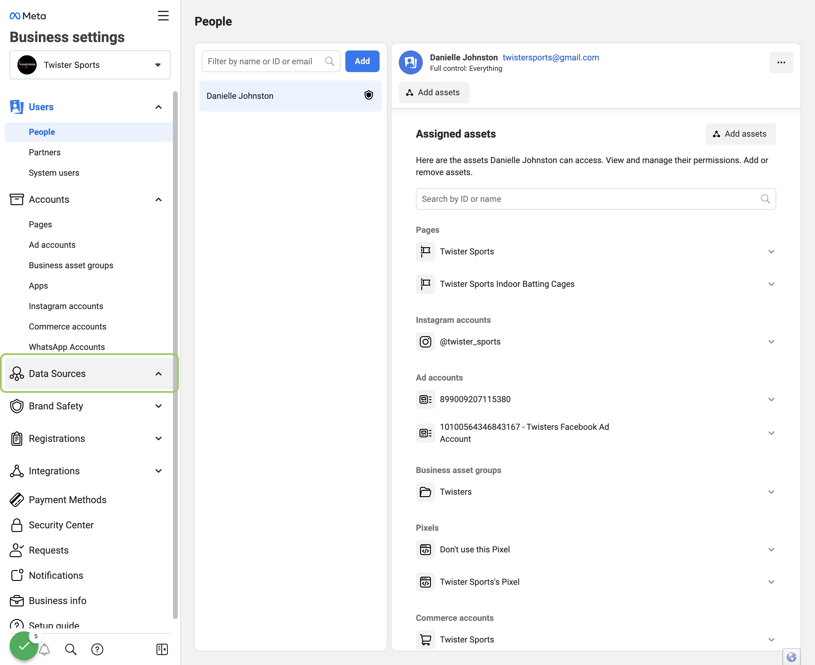 Click on the dropdown for Data Sources
