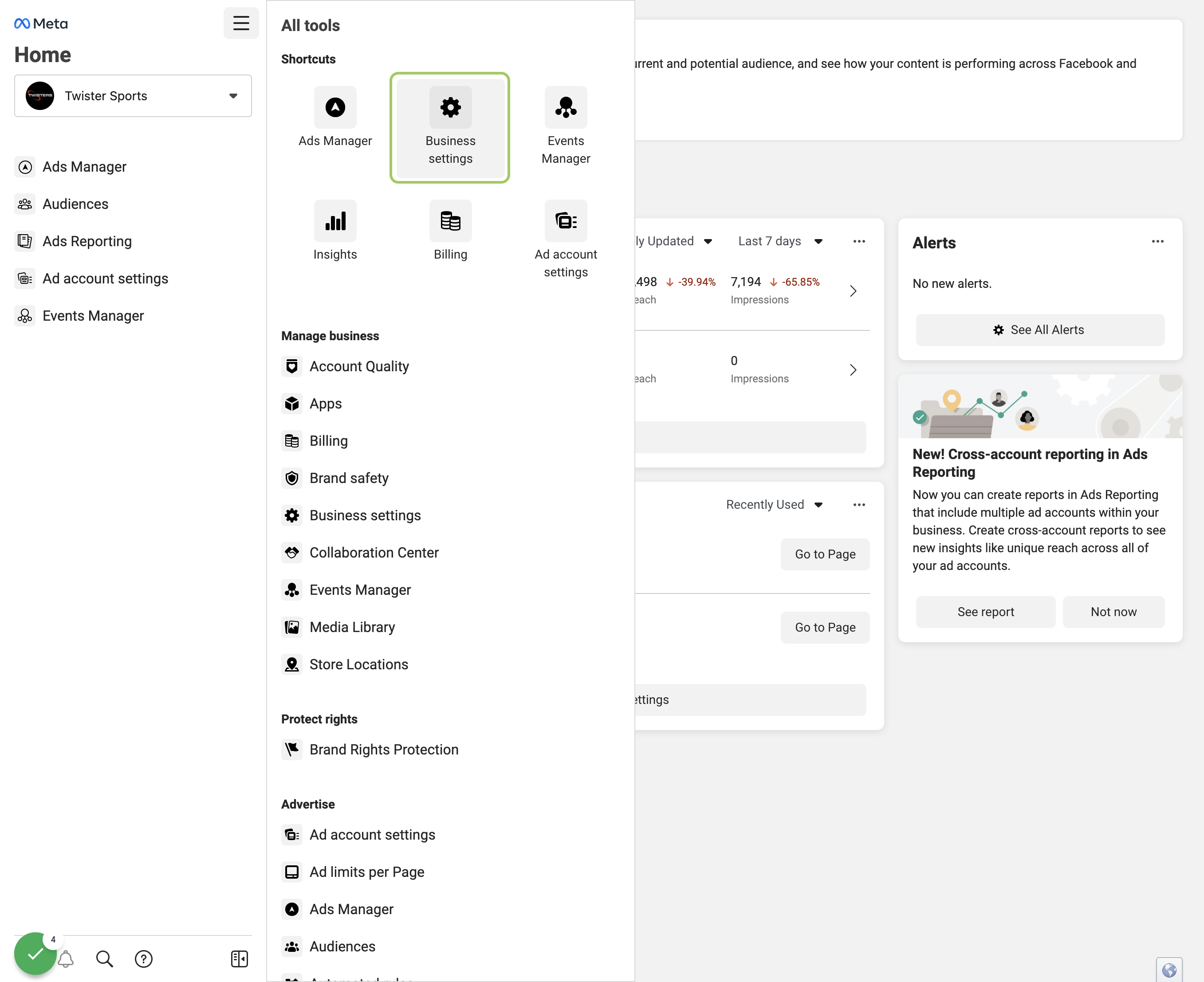 Click on Business settings