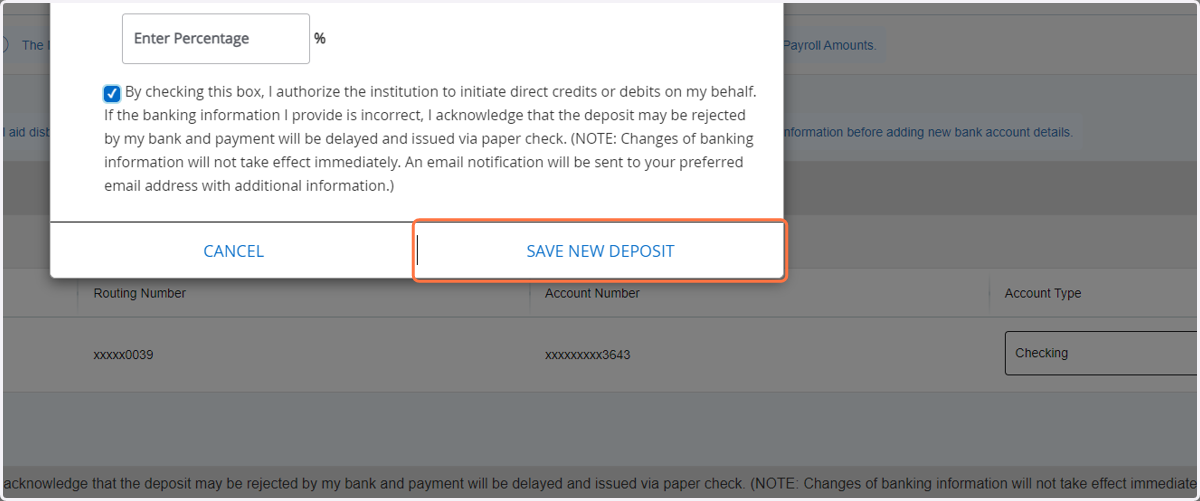 Click on SAVE NEW DEPOSIT