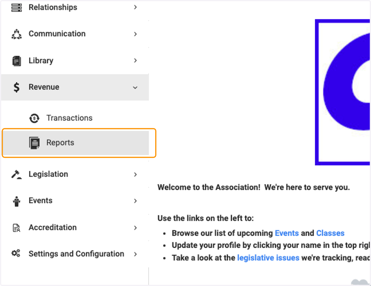 Click on Reports