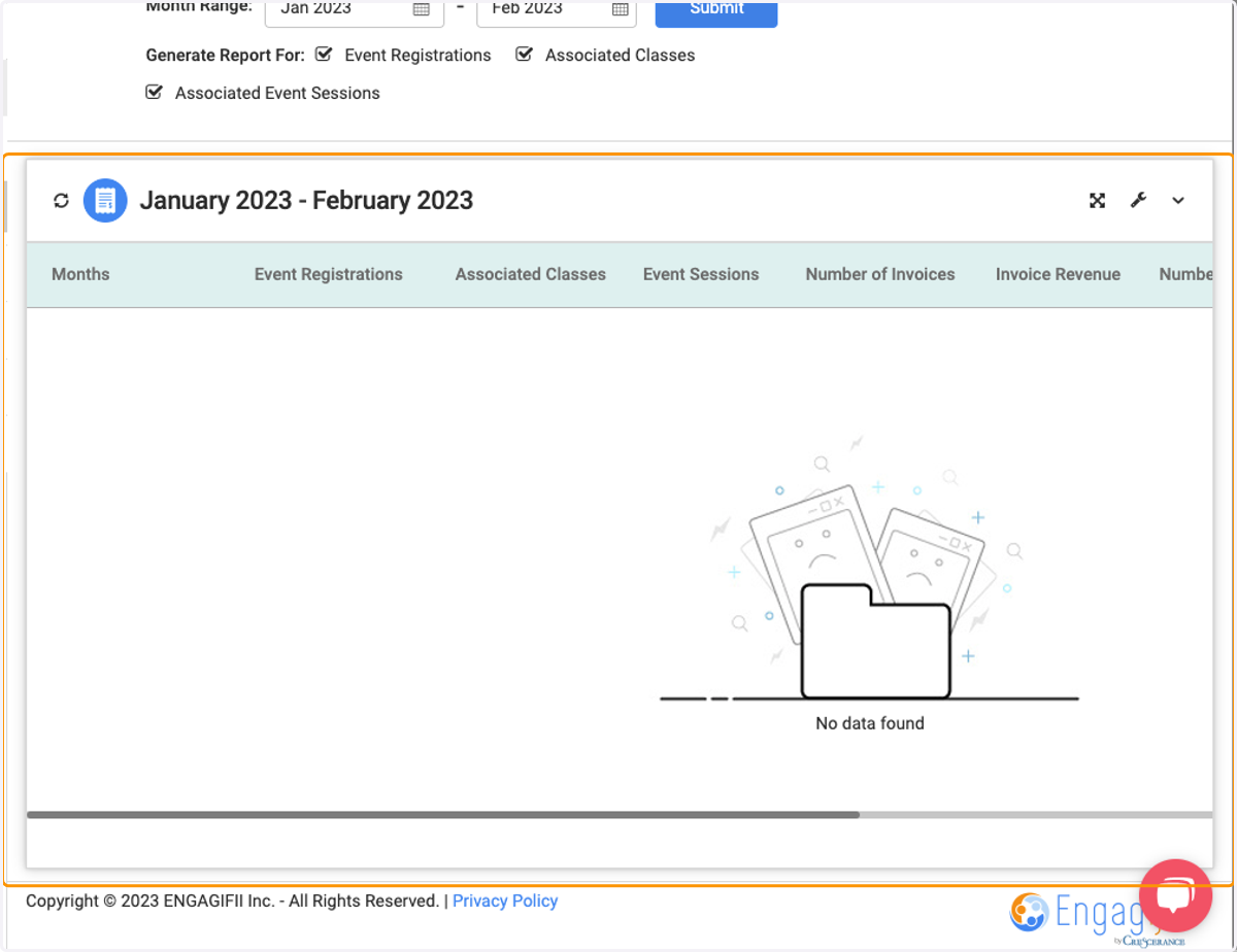 Below this will be the list of registrations and invoices associated with the months you selected.