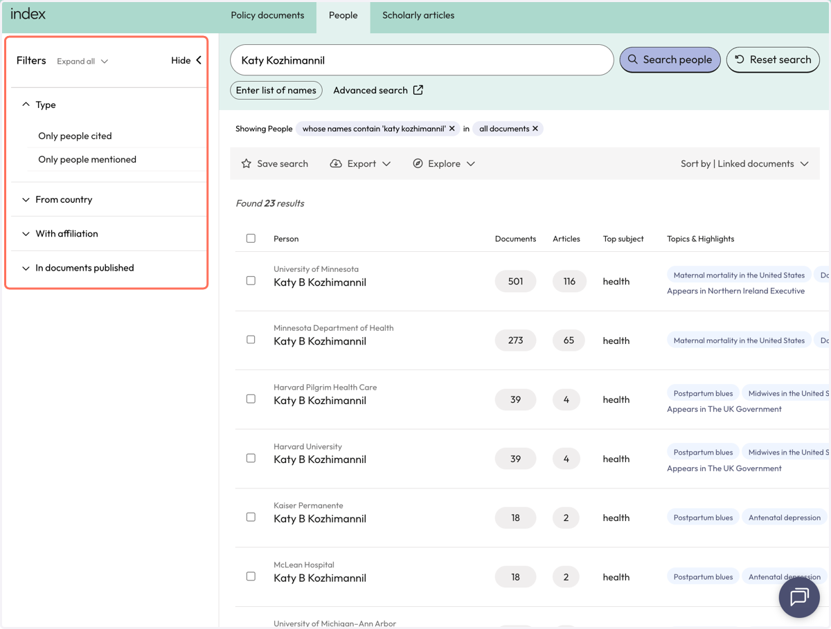 Use filters to narrow down the results.