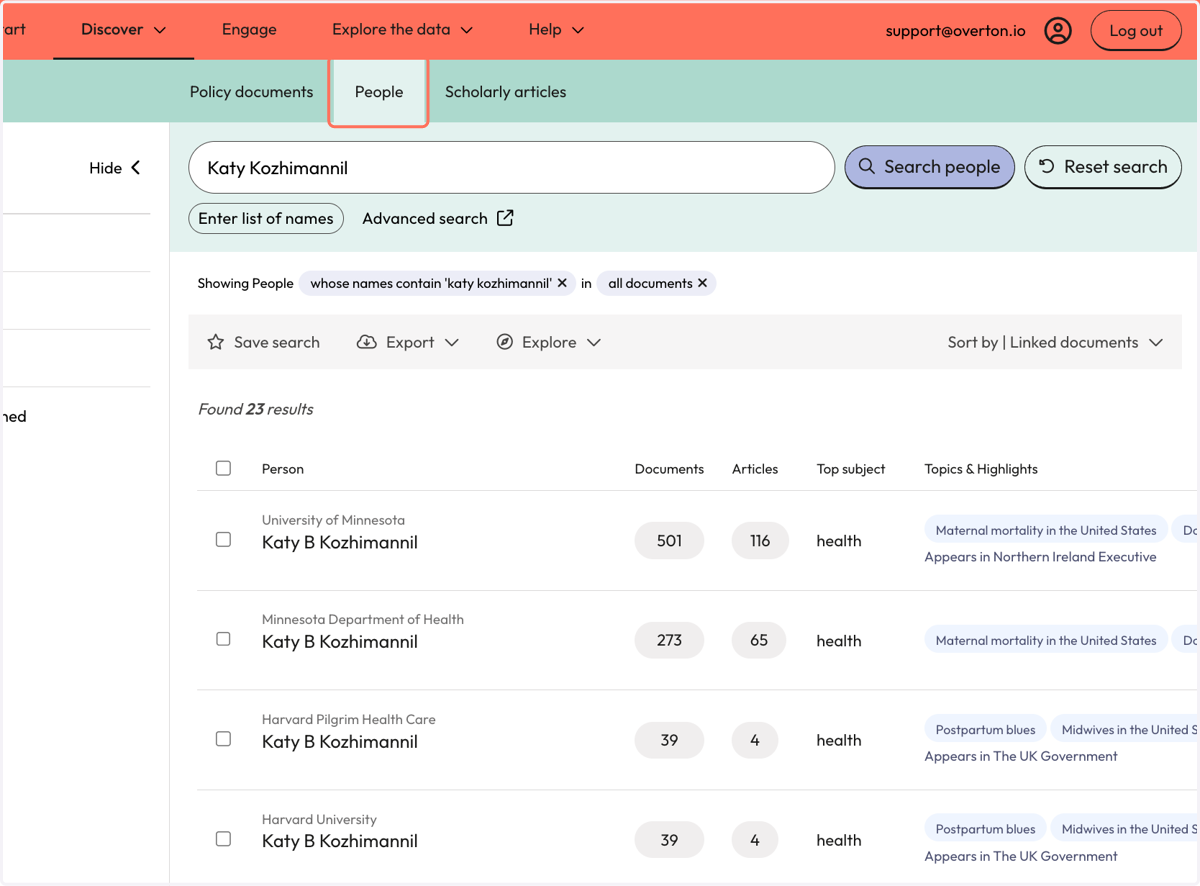 Your results appear on the 'People' search page.