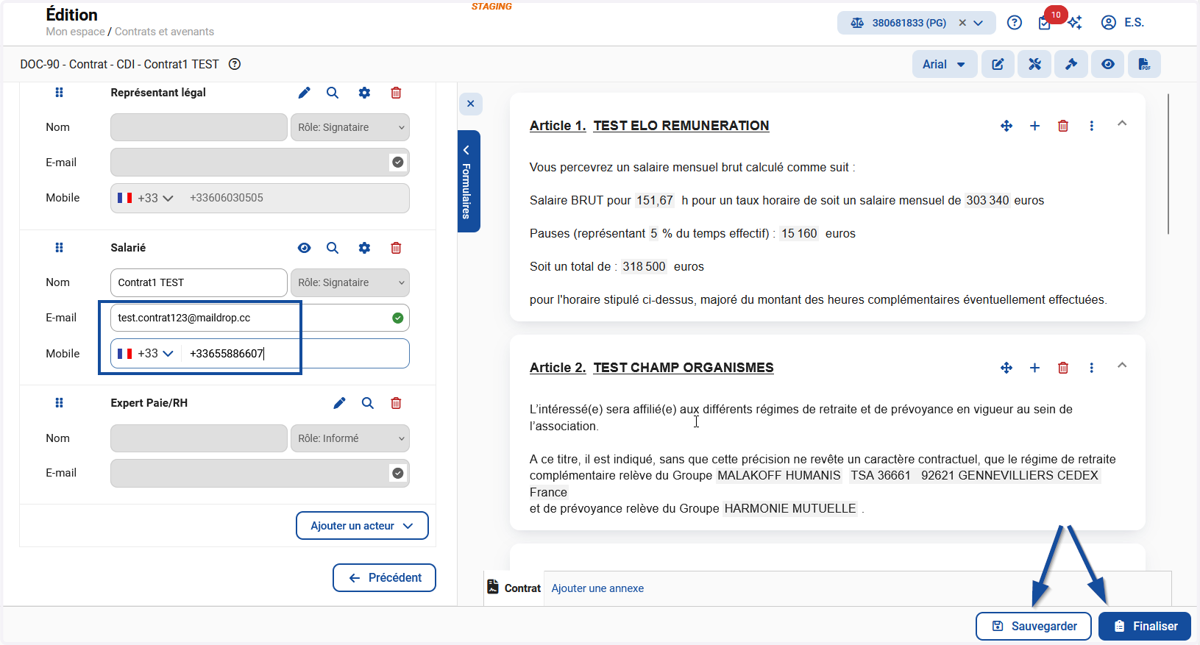 Modifier les coordonnées et cliquer sur "Sauvegarder" puis "Finaliser".