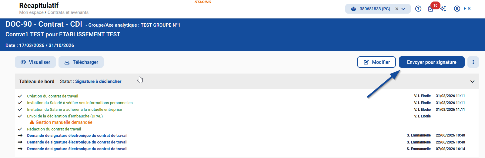 Finaliser en envoyant pour signature.