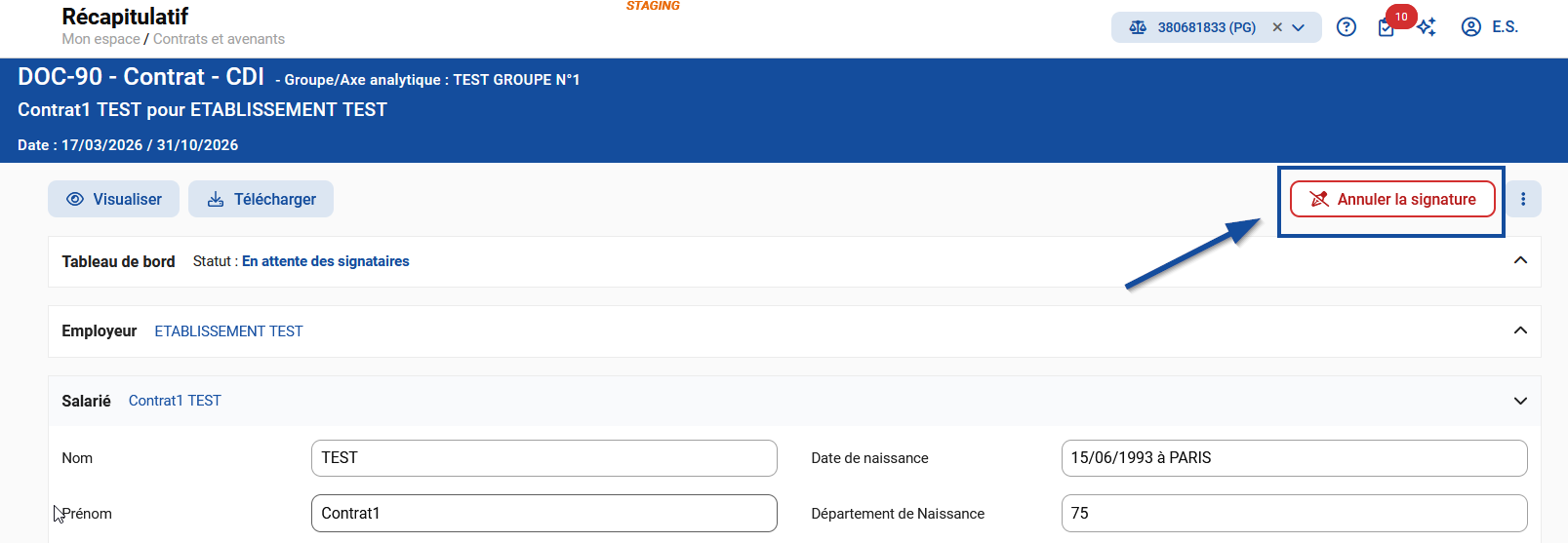 Cliquer sur le bouton "Annuler la signature".