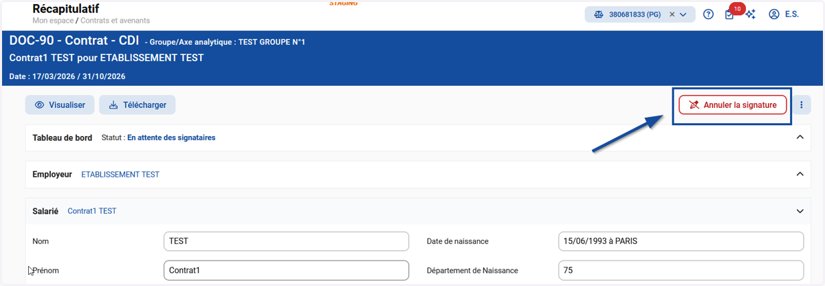 Cliquer sur le bouton "Annuler la signature".