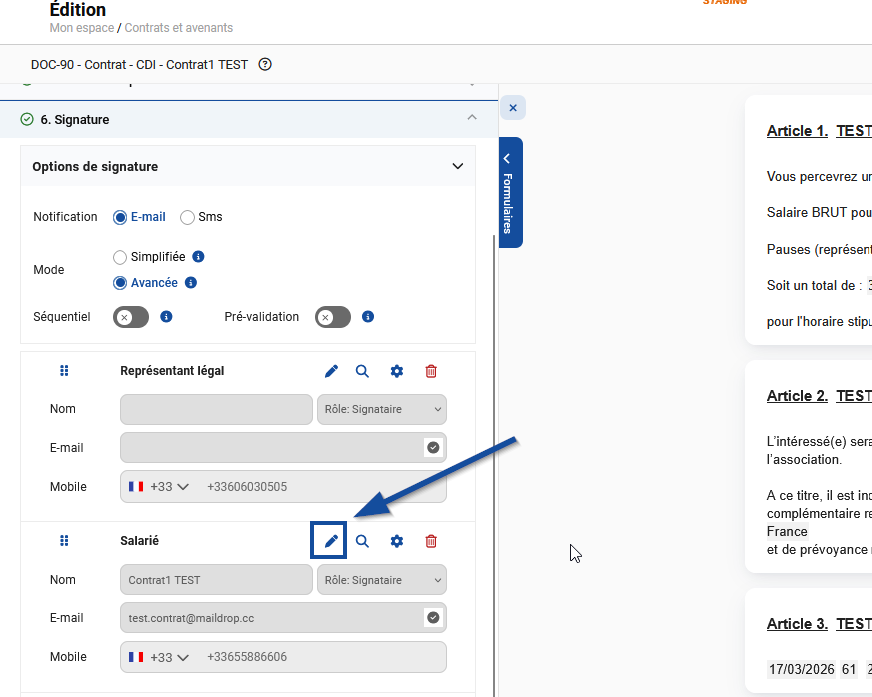 Cliquer sur le crayon pour modifier les coordonnées.