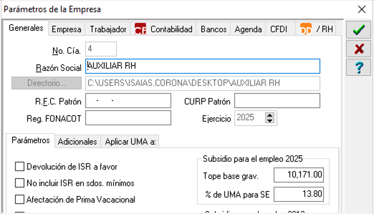 Una vez este copiado el Token en nuestro portapapeles nos dirigimos al sistema de Nómina y entramos a los parámetros de la empresa