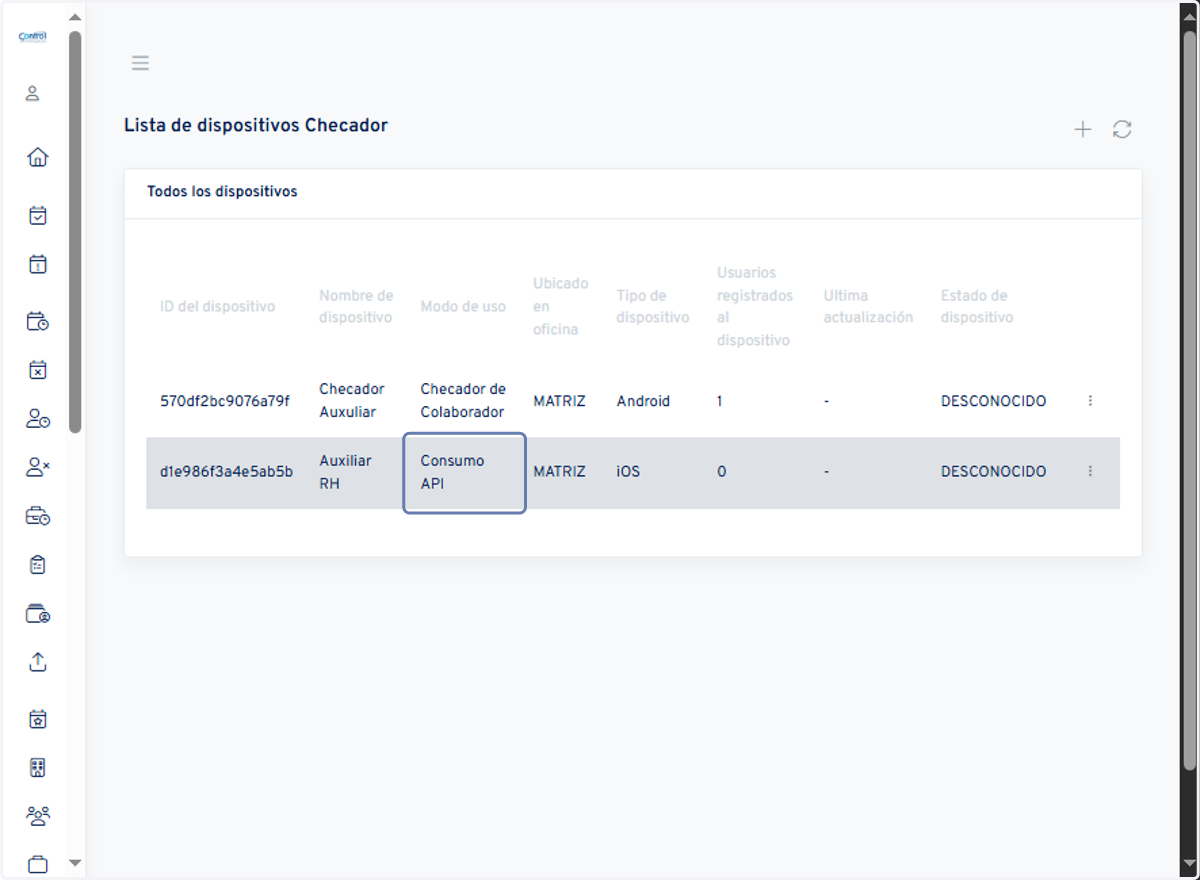 Localizamos el Dispositivo que creamos para "Consumo API"