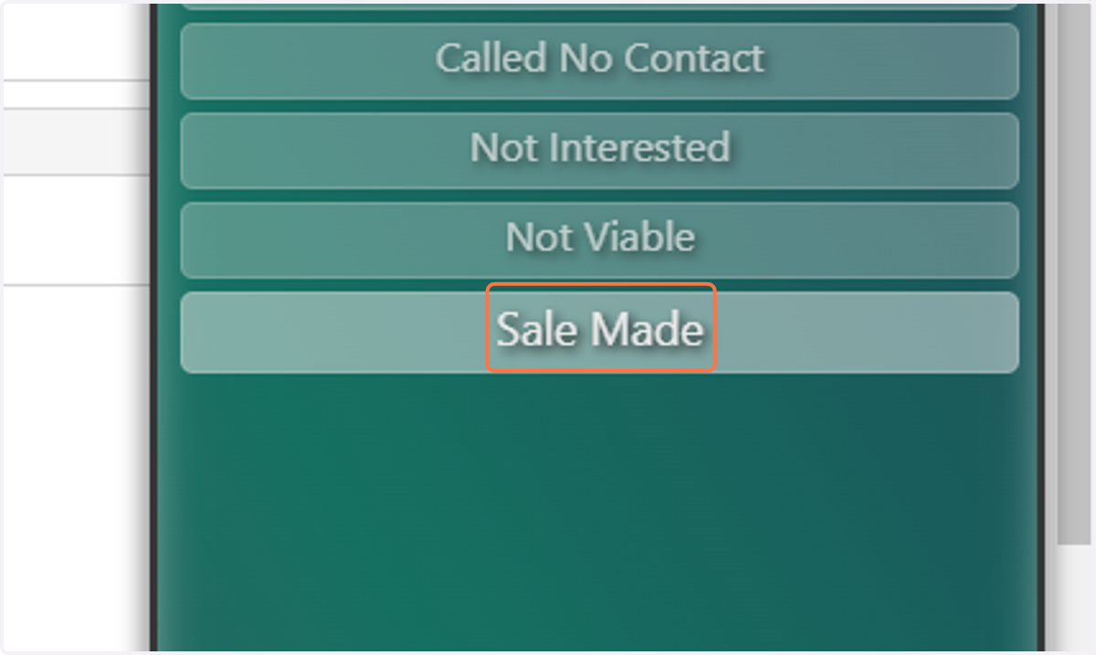 Select a Call Disposition from the list