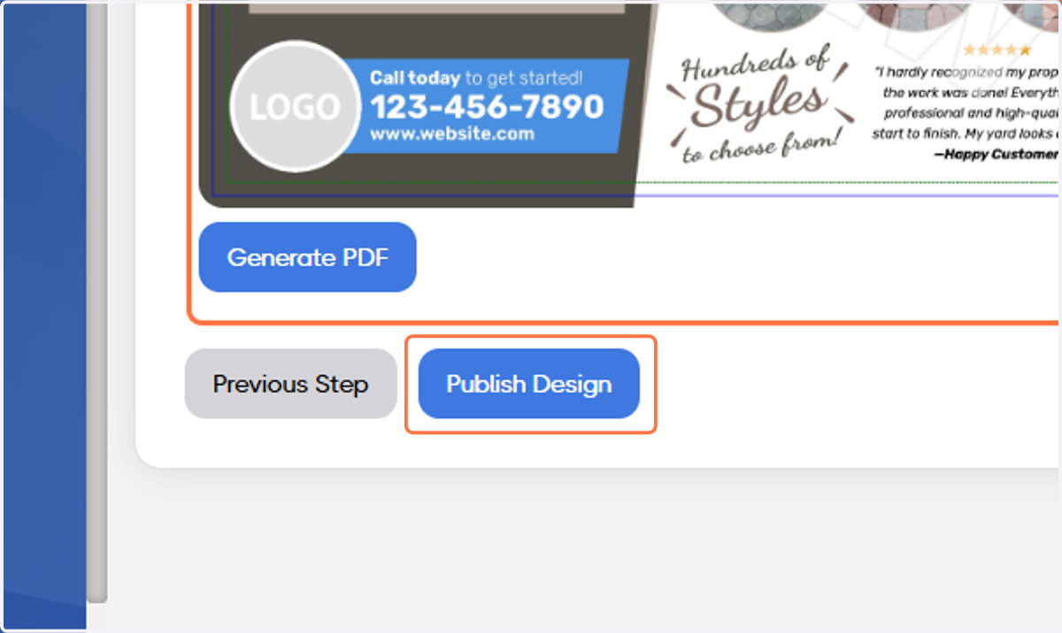 Double-check the proof and, if ready, click on Publish Design