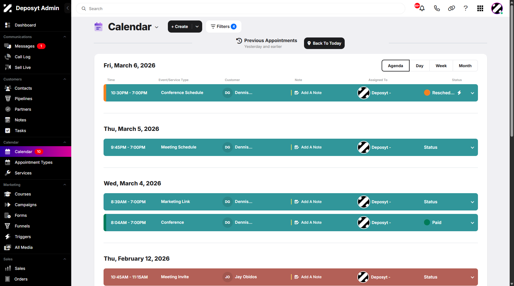 Step 4: You can now view all archived appointments, tasks, and notes. Archive refers to a storage area where past or completed activities, such as appointments, tasks, and notes are kept for record-keeping and reference. 