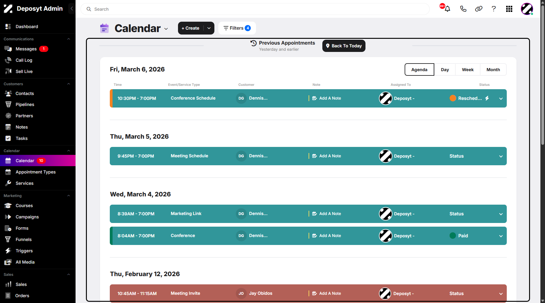 Step 4: You can now view all archived appointments, tasks, and notes. Archive refers to a storage area where past or completed activities, such as appointments, tasks, and notes are kept for record-keeping and reference.