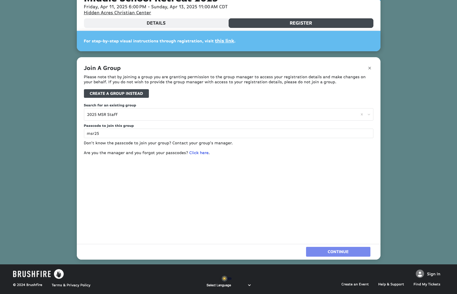 Click on CONTINUE
