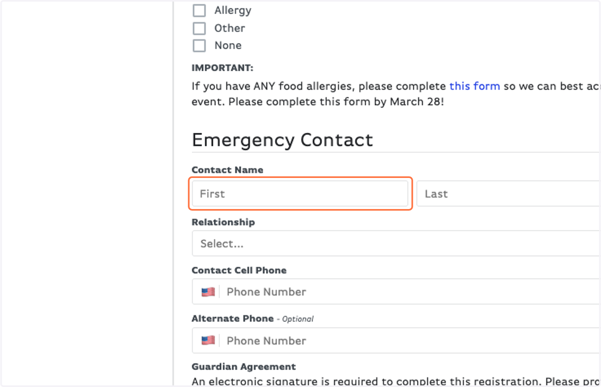Fill out Emergency Contact information
