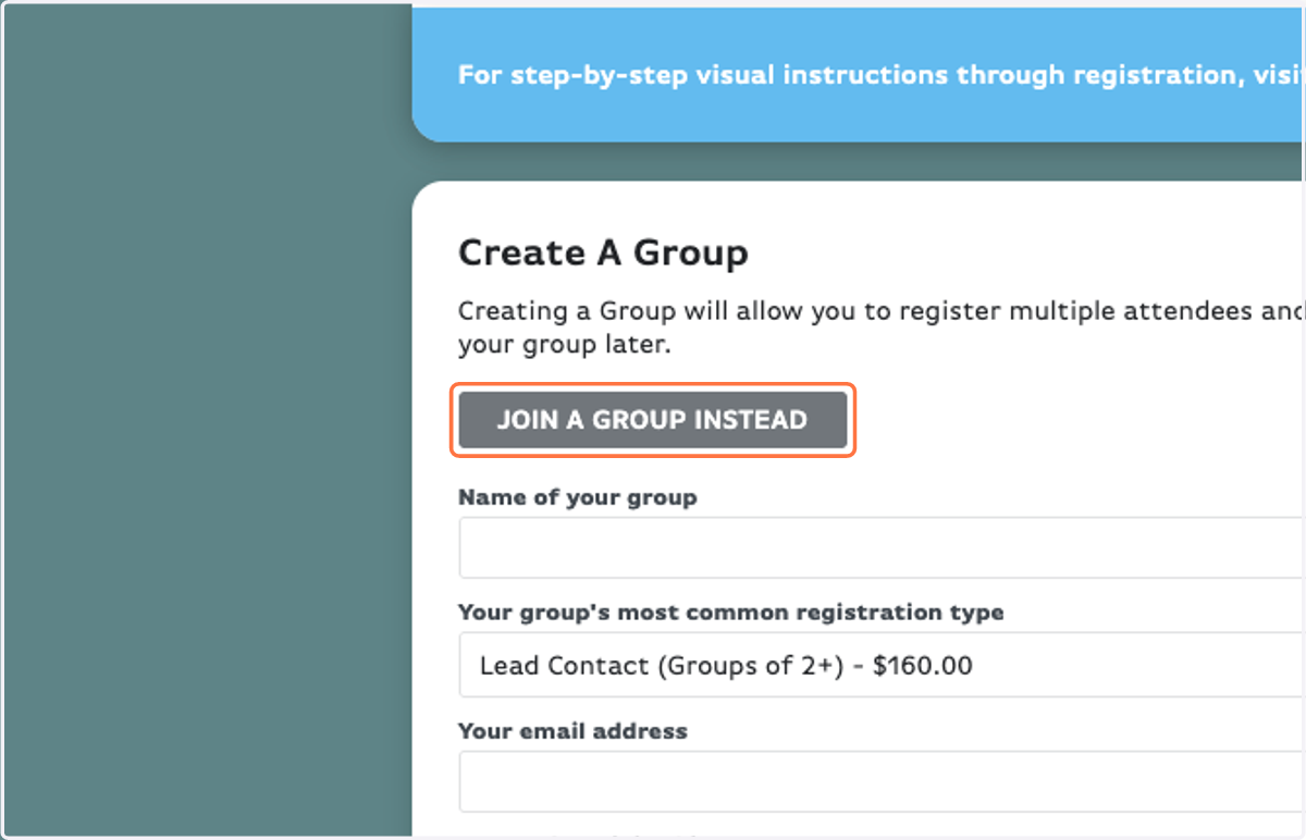 Click on JOIN A GROUP INSTEAD