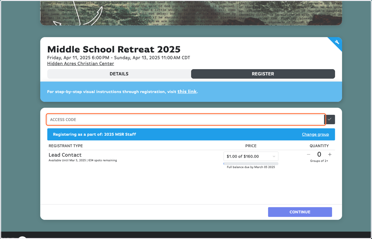 PARTNER GROUPS: Type in the Access Code your youth leader told you.