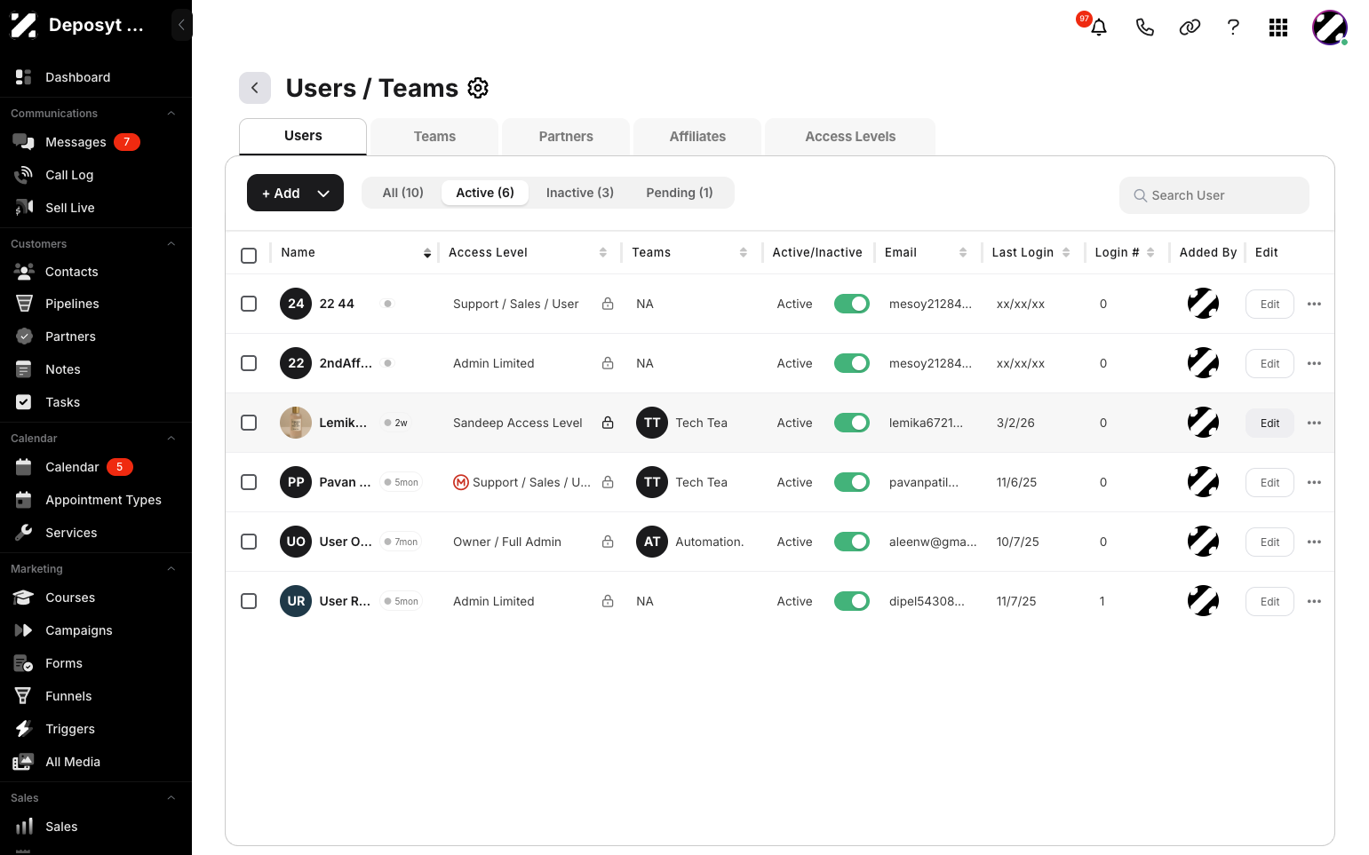 Step 4: You will now be on the Users tab, which opens by default. Click the Edit button for the user you want to update.