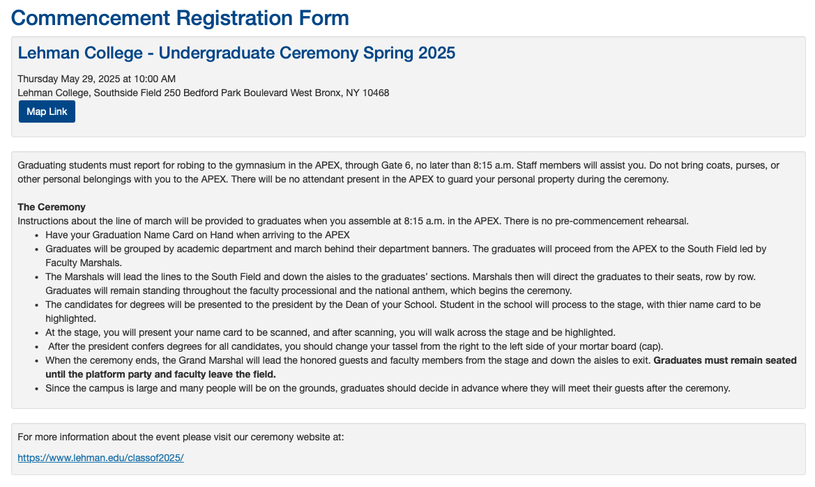 Commencement Registration Page