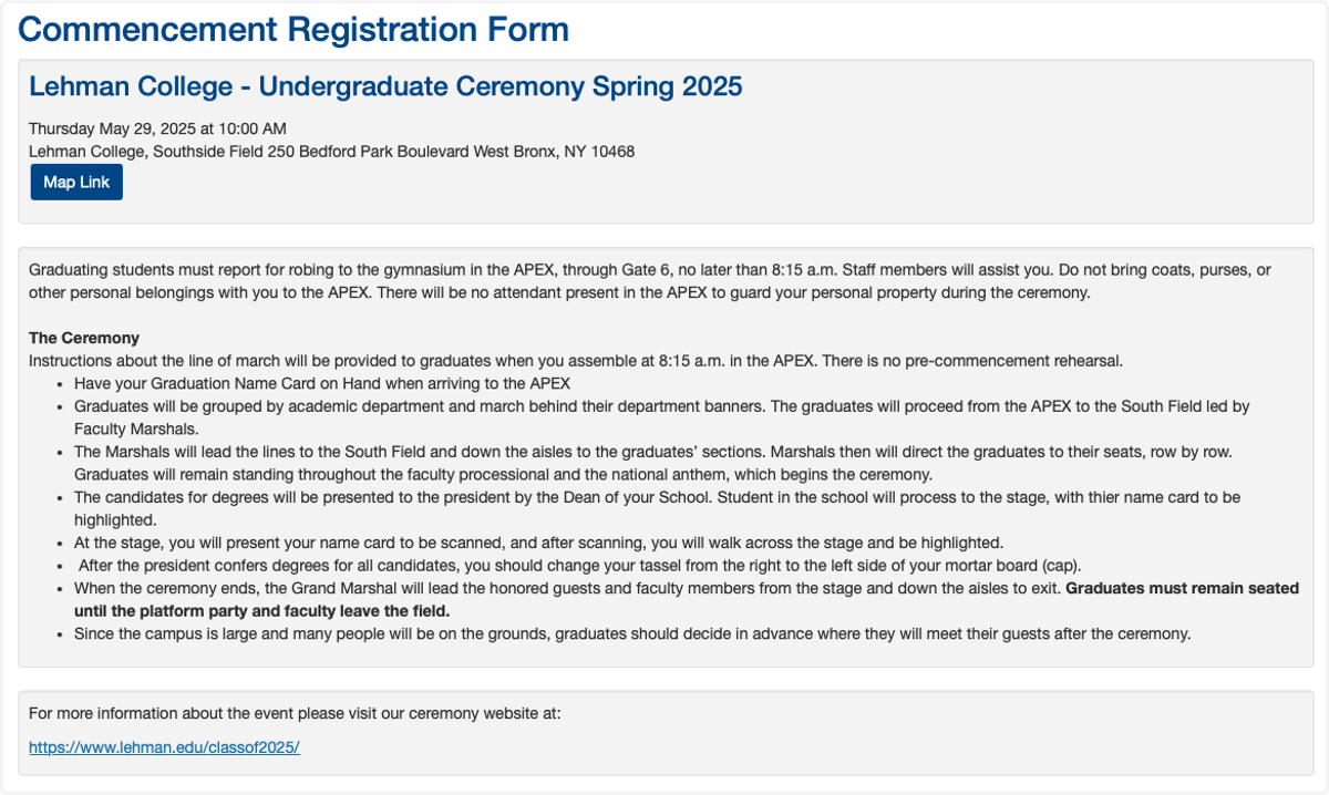 Commencement Registration Page