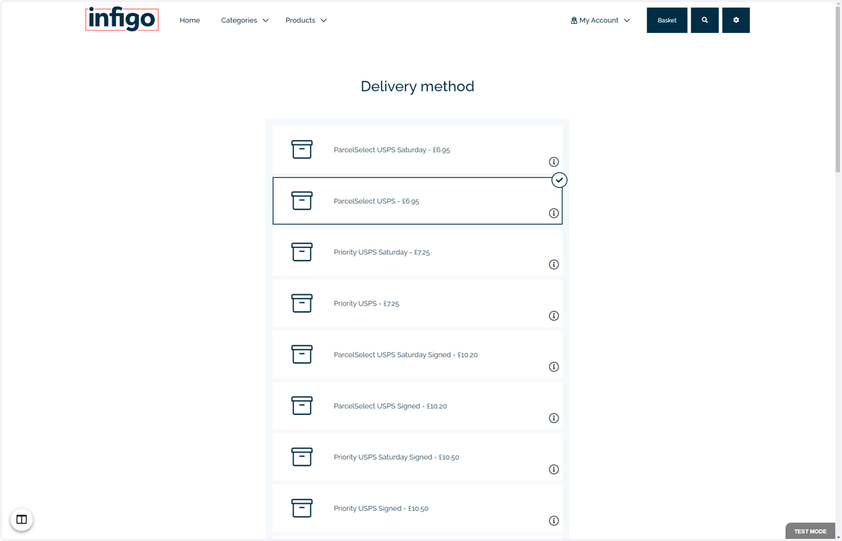 Next, we will place an order on our storefront, selecting a carrier with rates provided by Easypost