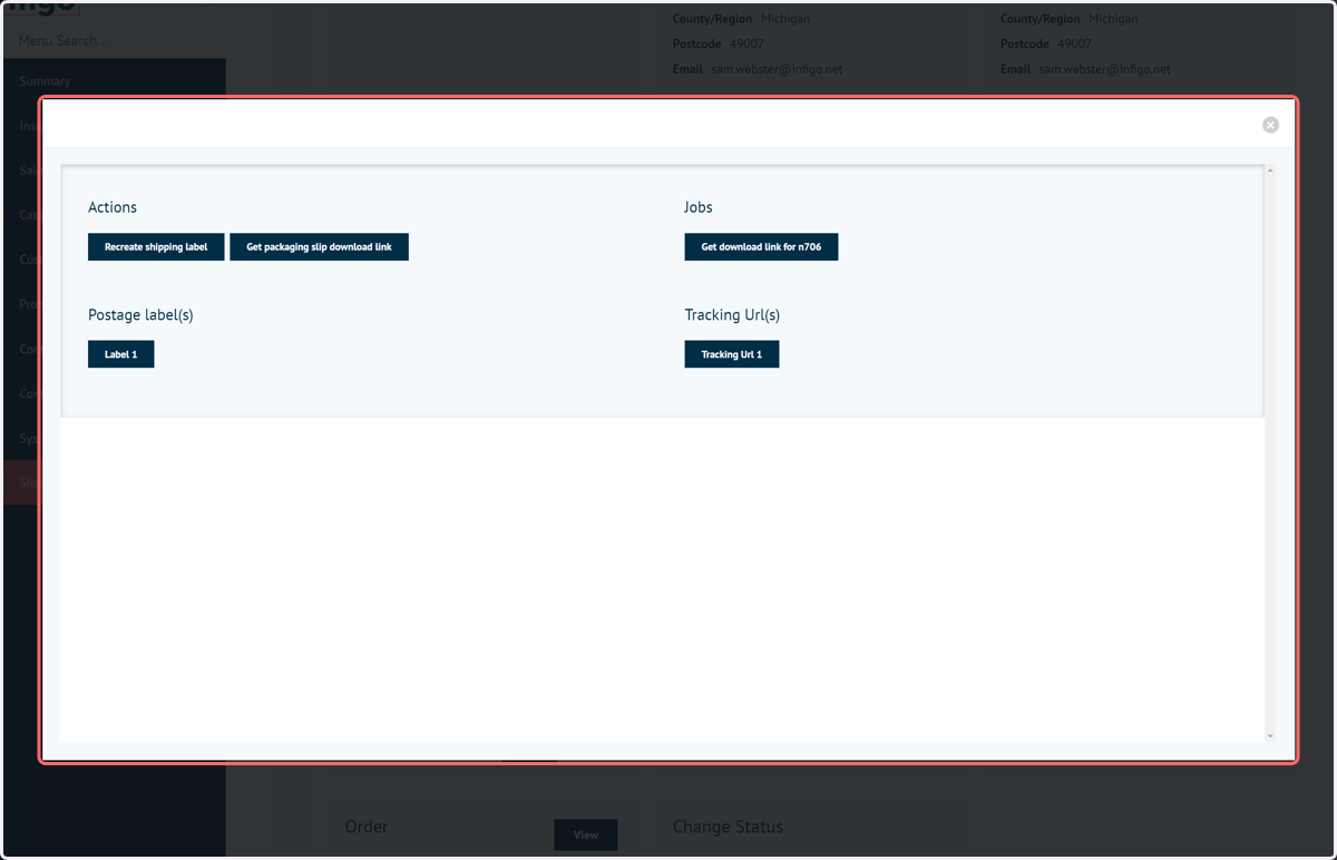 With the order placed in Easypost and returned to Infigo, you can download associated data from within Shared Print Operations