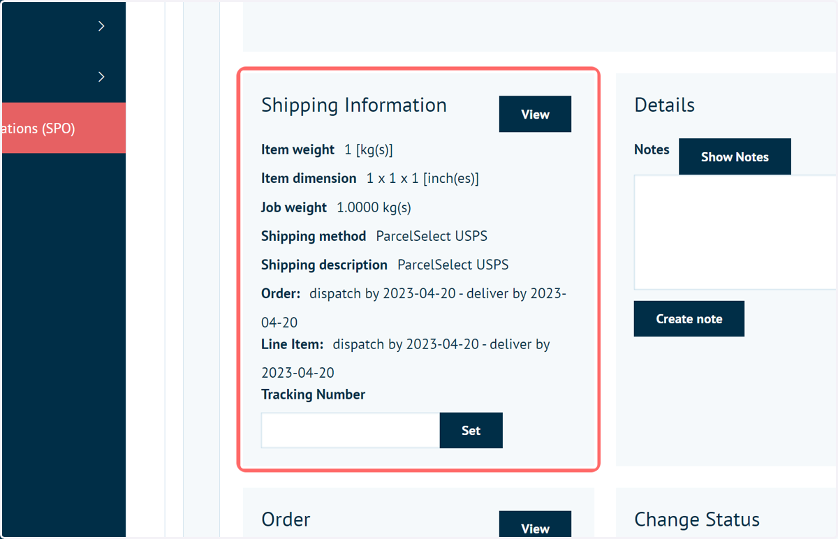Expand the order details to reveal the Shipping Information