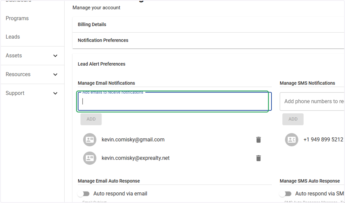 Click and paste your unique email into "Add emails to recieve notifications"