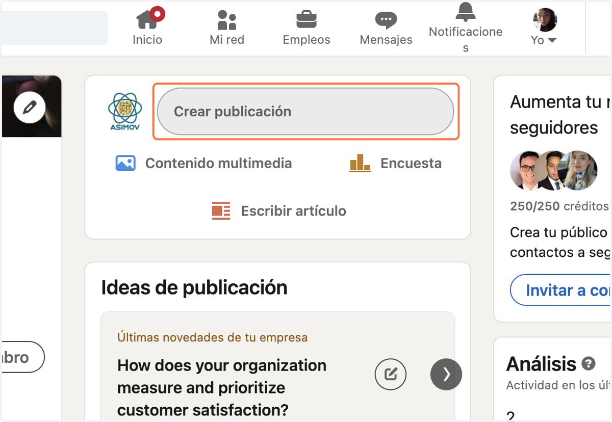 Click en Crear publicación