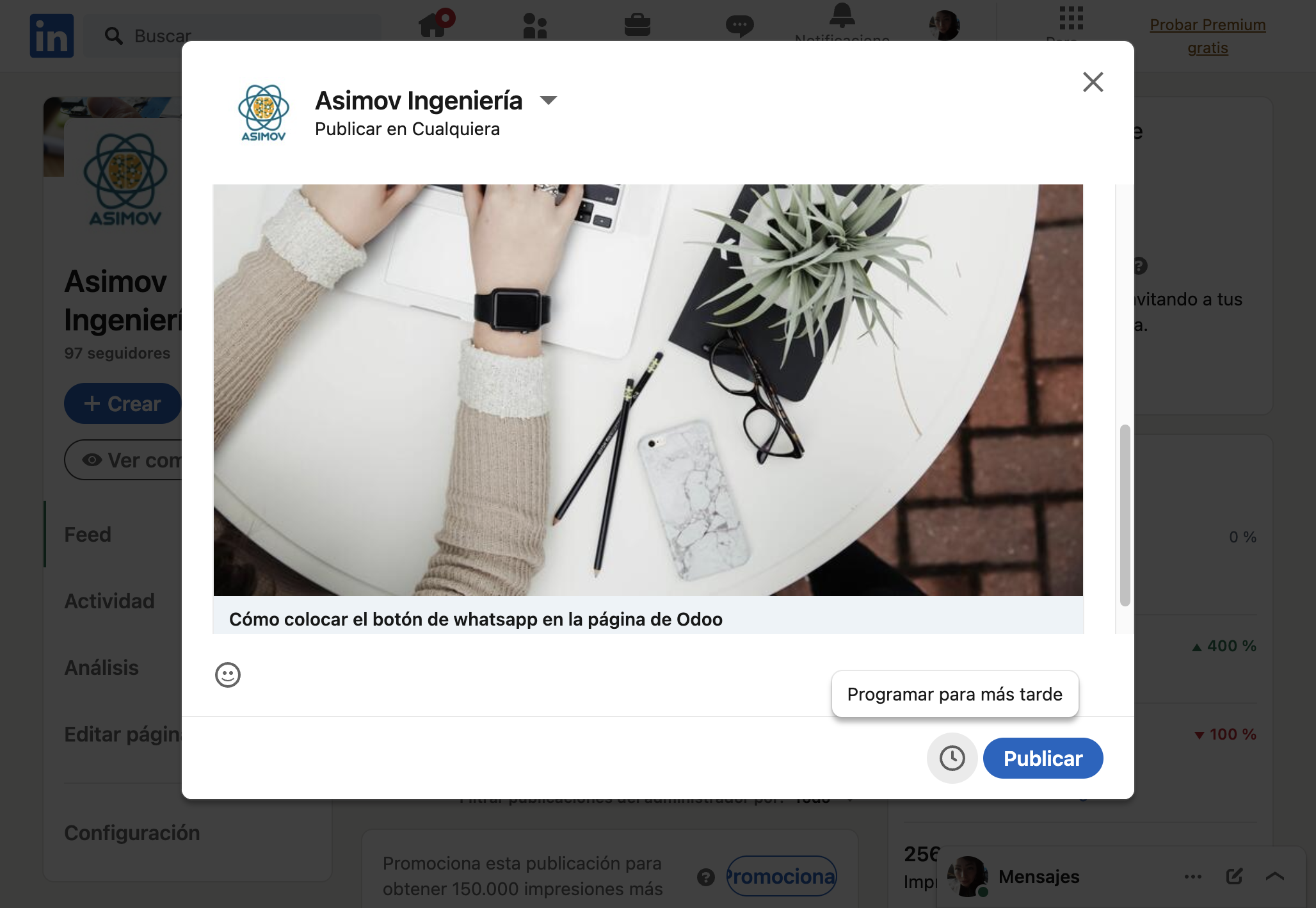 Click en Programar publicación
