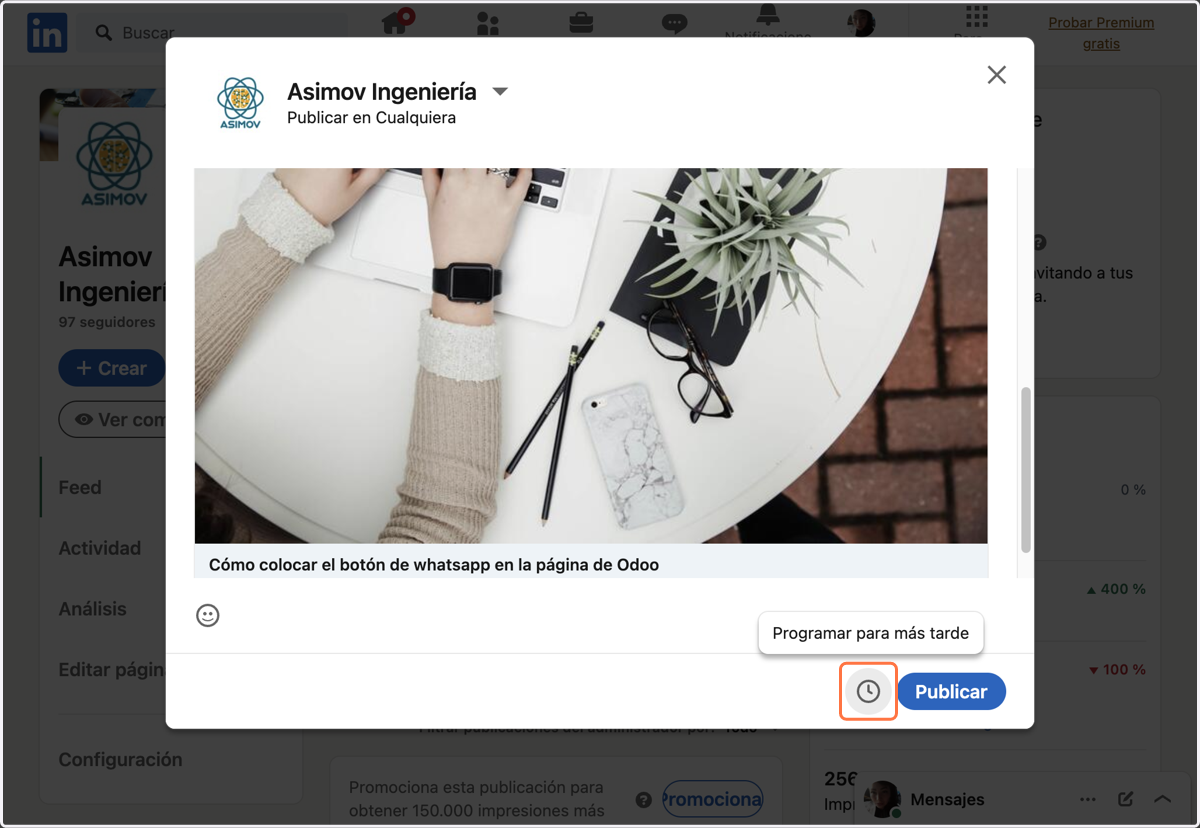 Click en Programar publicación