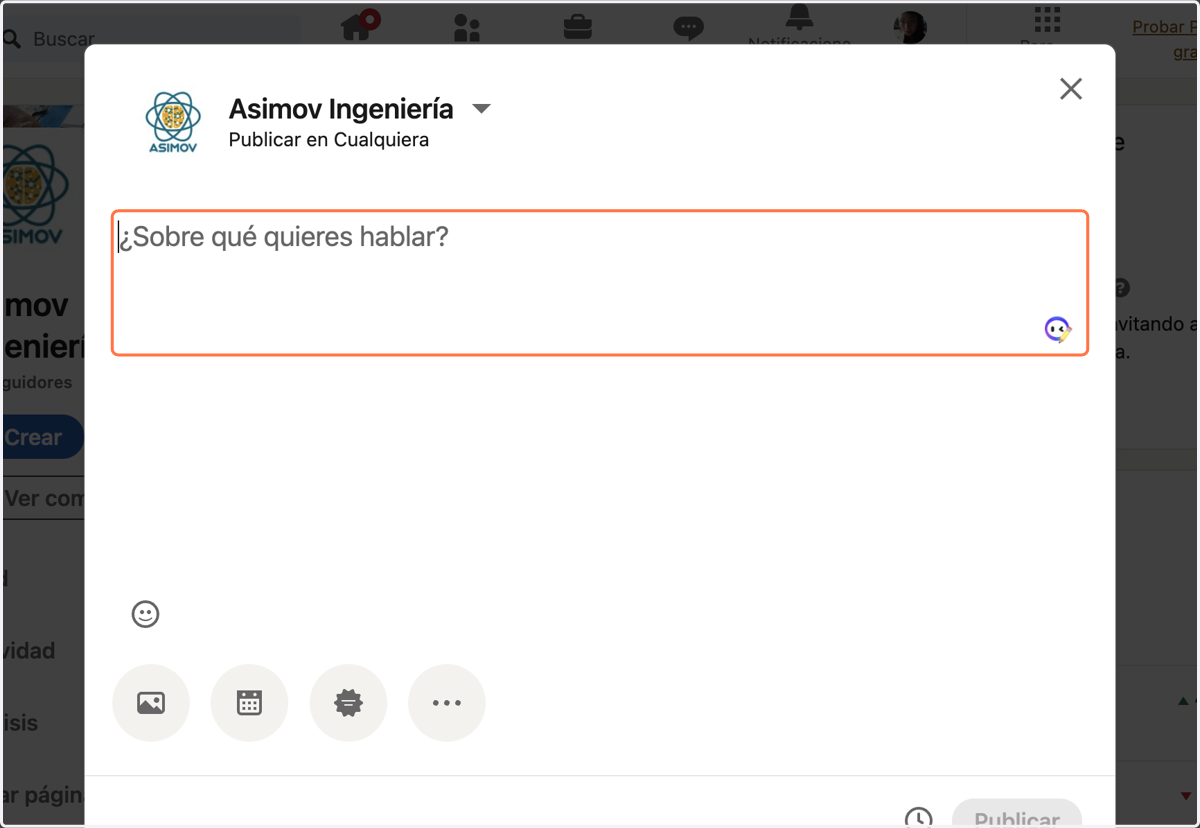 Ingresa el texto, imágenes, URL o lo que planeas publicar.
