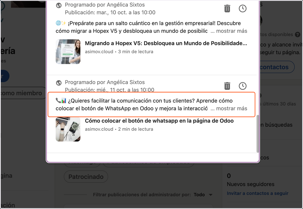Al dar clic en Ver publicaciones programadas, podrás ver una lista en donde se encontrará la publicación qu eprogramaste