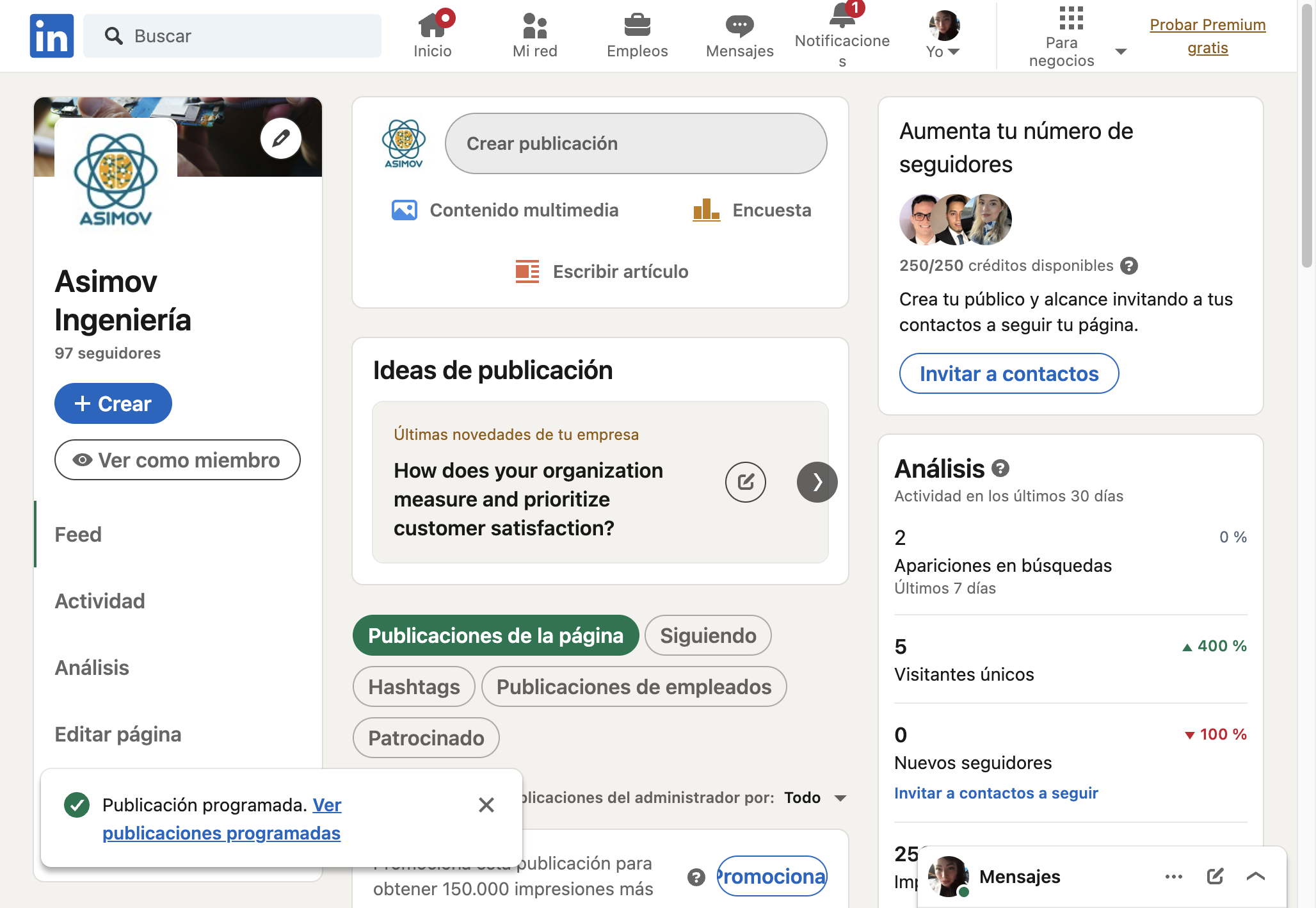 Te aparecerá un mensaje para que puedas Ver publicaciones programadas