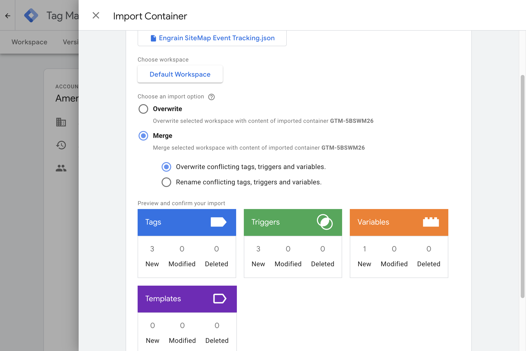 Click on Rename conflicting tags, triggers and variables.
