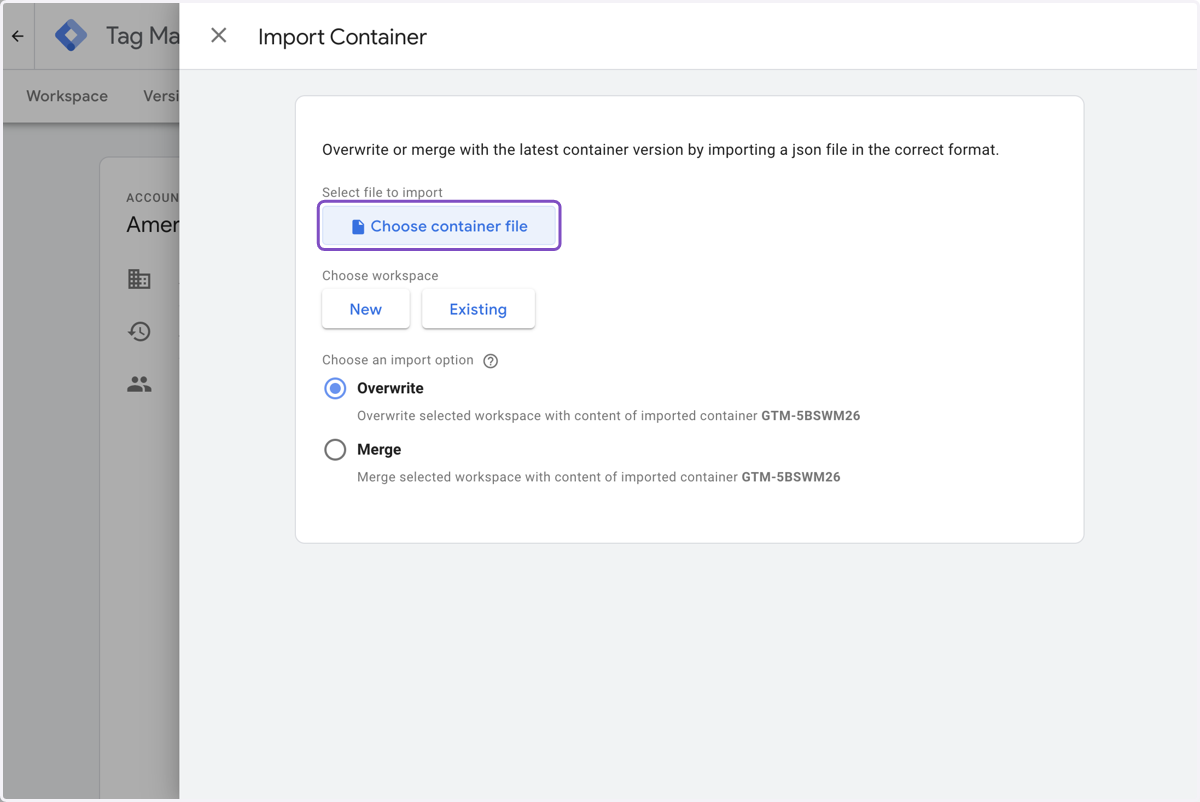 Click on Choose container file