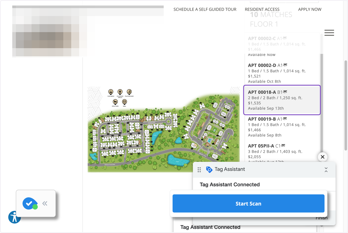 Click on the apartment info on the side