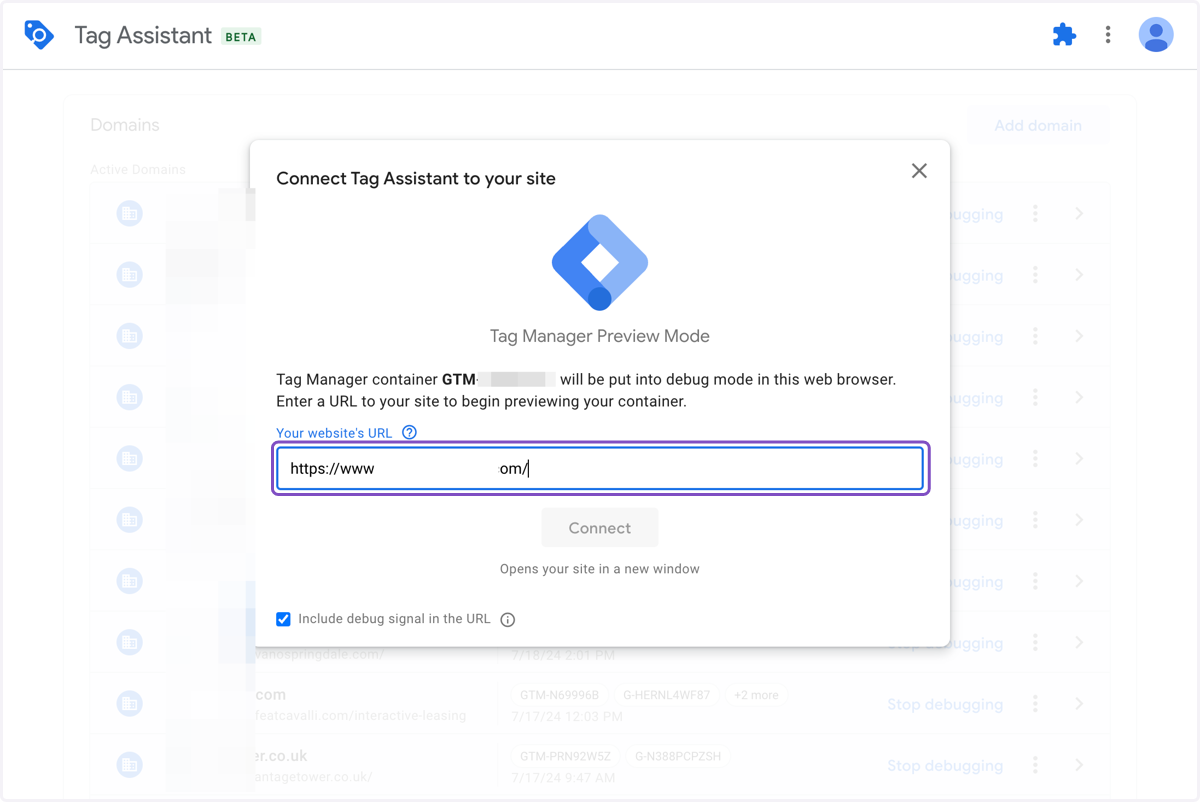 Paste the homepage URL