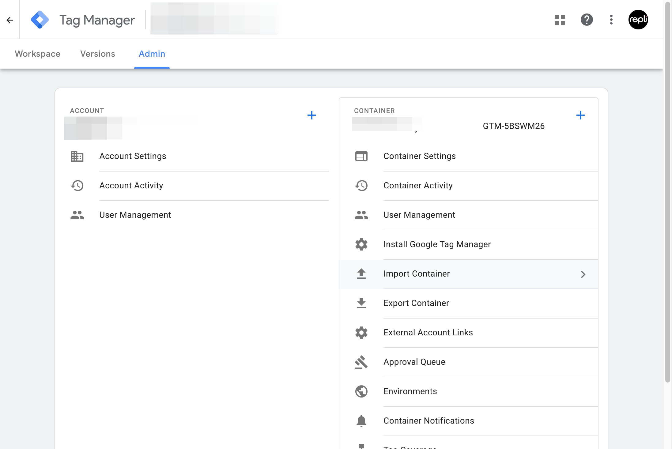 Click on Import Container