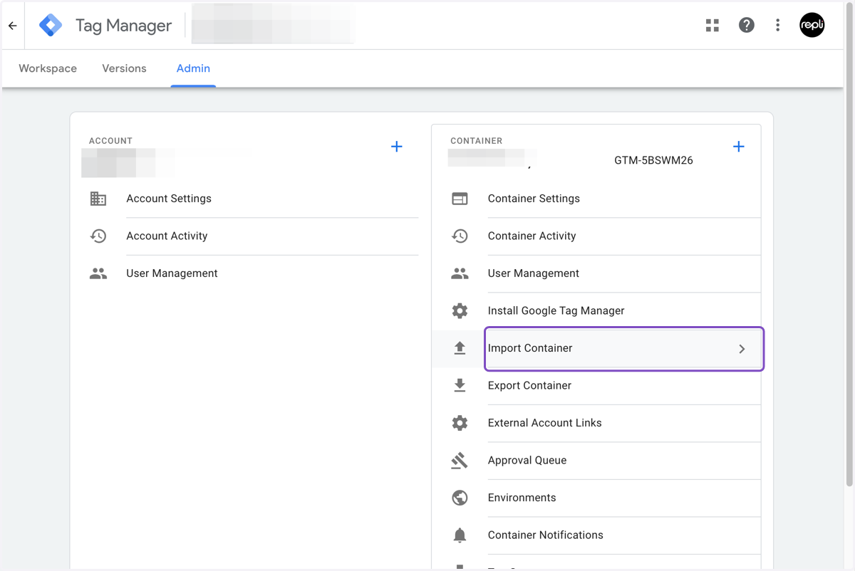 Click on Import Container