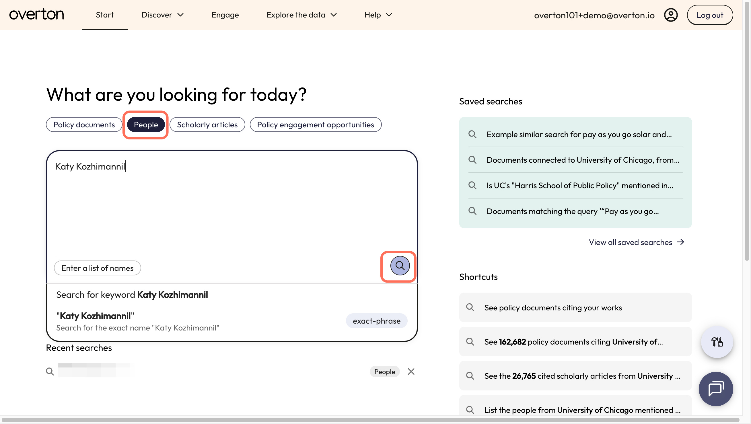 From the 'Start' page, click on 'People' and type your name into the search box. Click the magnifying glass to run the search.
