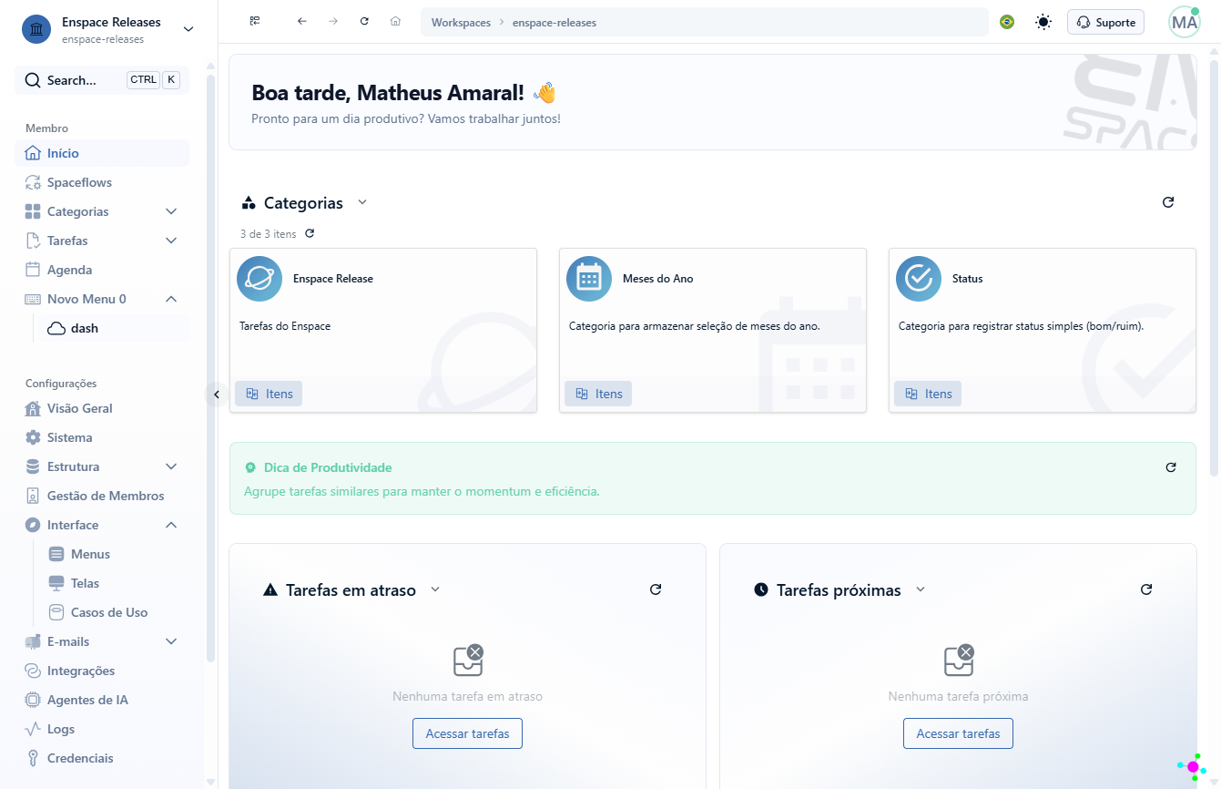 No menu lateral esquerdo, acesse o menu que você criou para a sua tela de dashboards