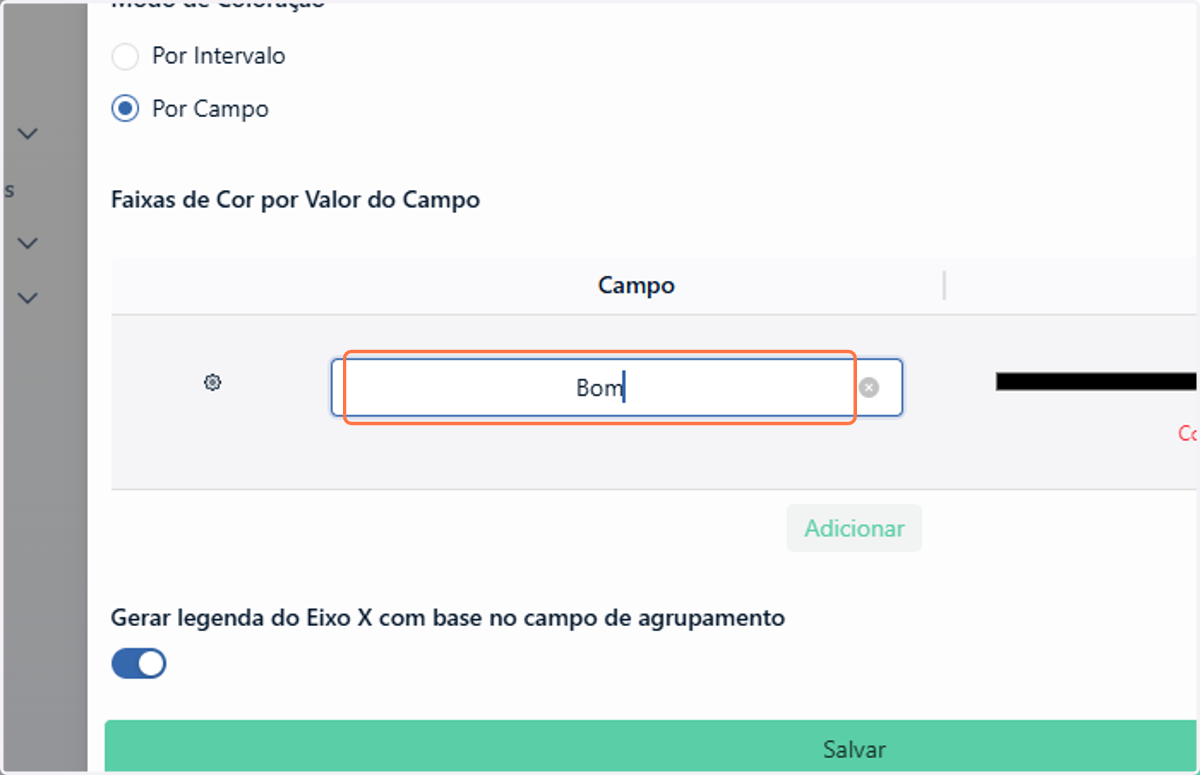 Para definir os campos do intervalo, insira o valor configurado no campo