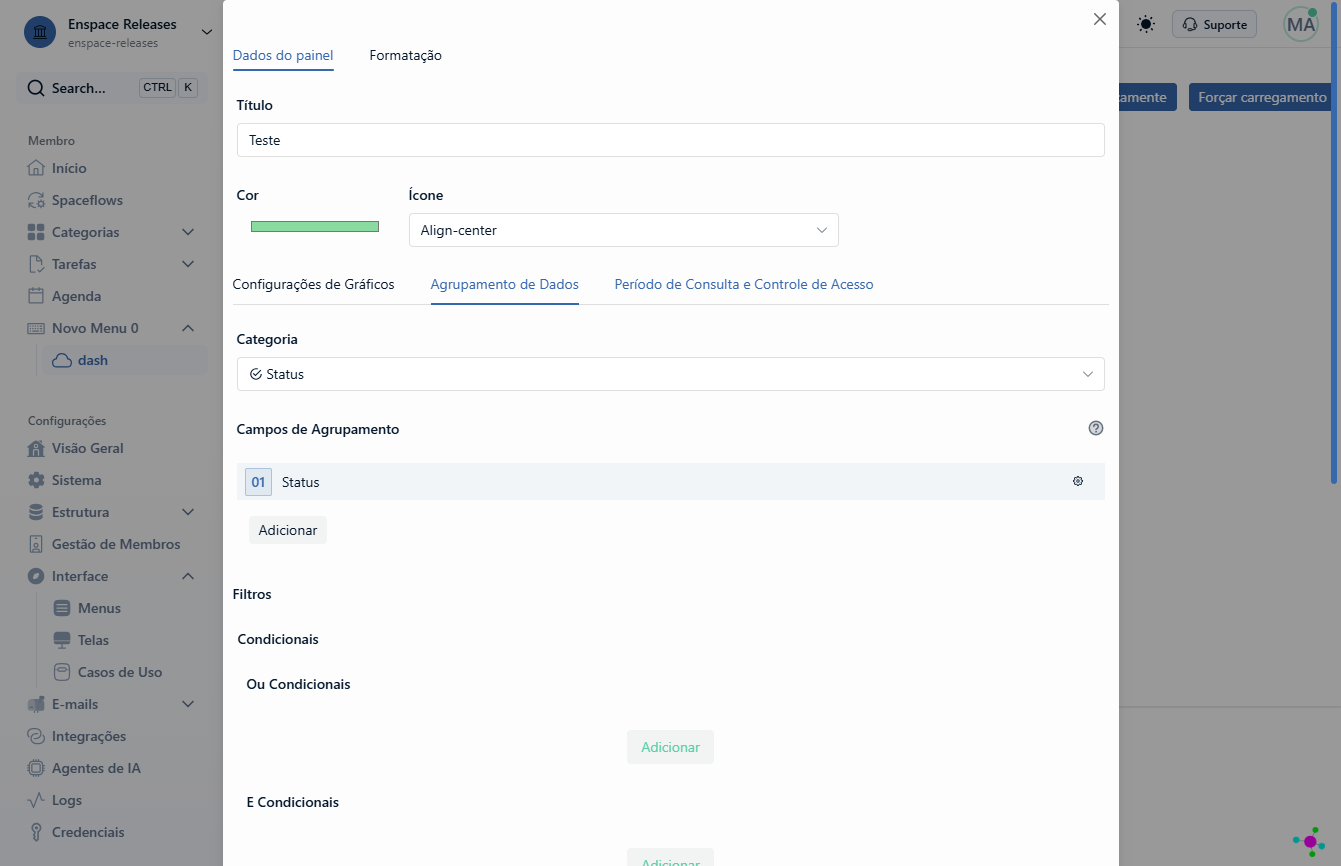 Caso queira definir filtros locais por período dentro de um dashboard, vá até a aba "Período de Consulta e Controle de Acesso"
