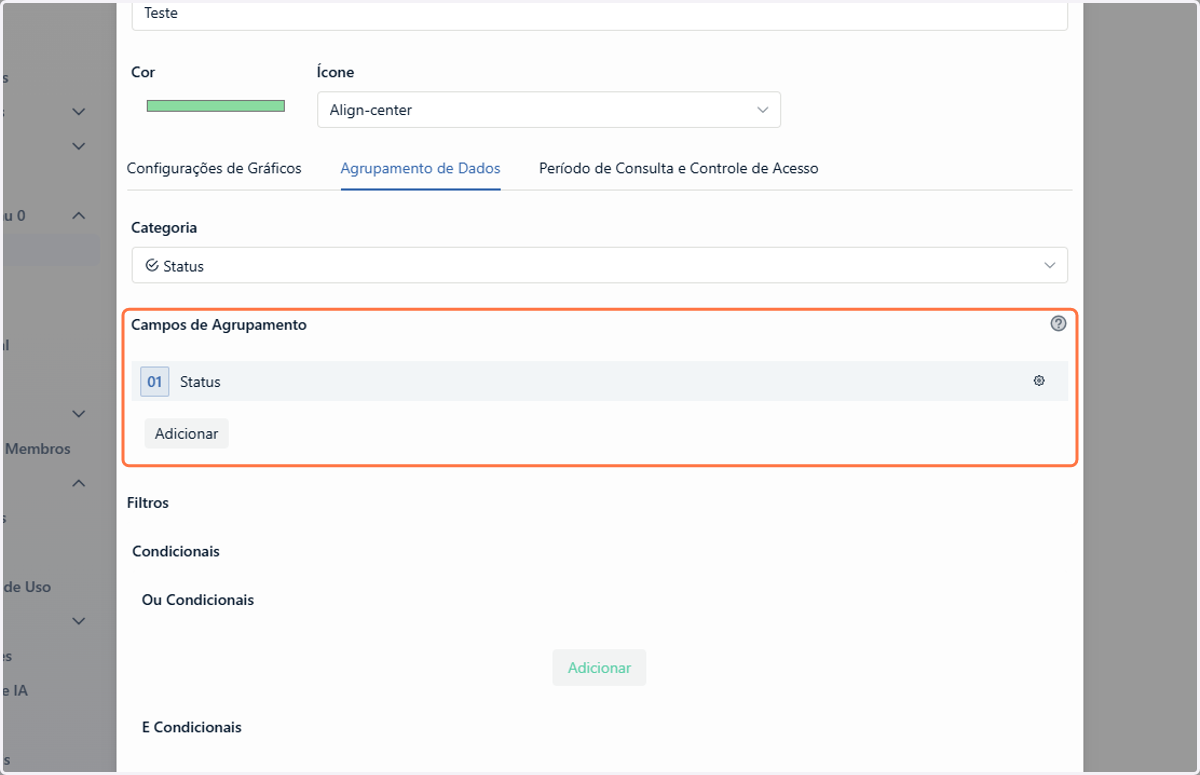 Defina quais serão os Campos de Agrupamento para os dados da visualização