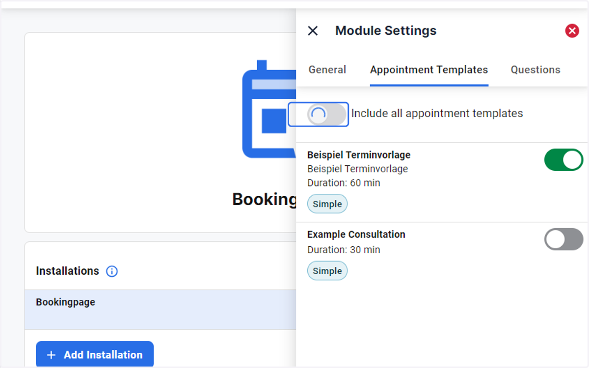 or select Include all appointment templates