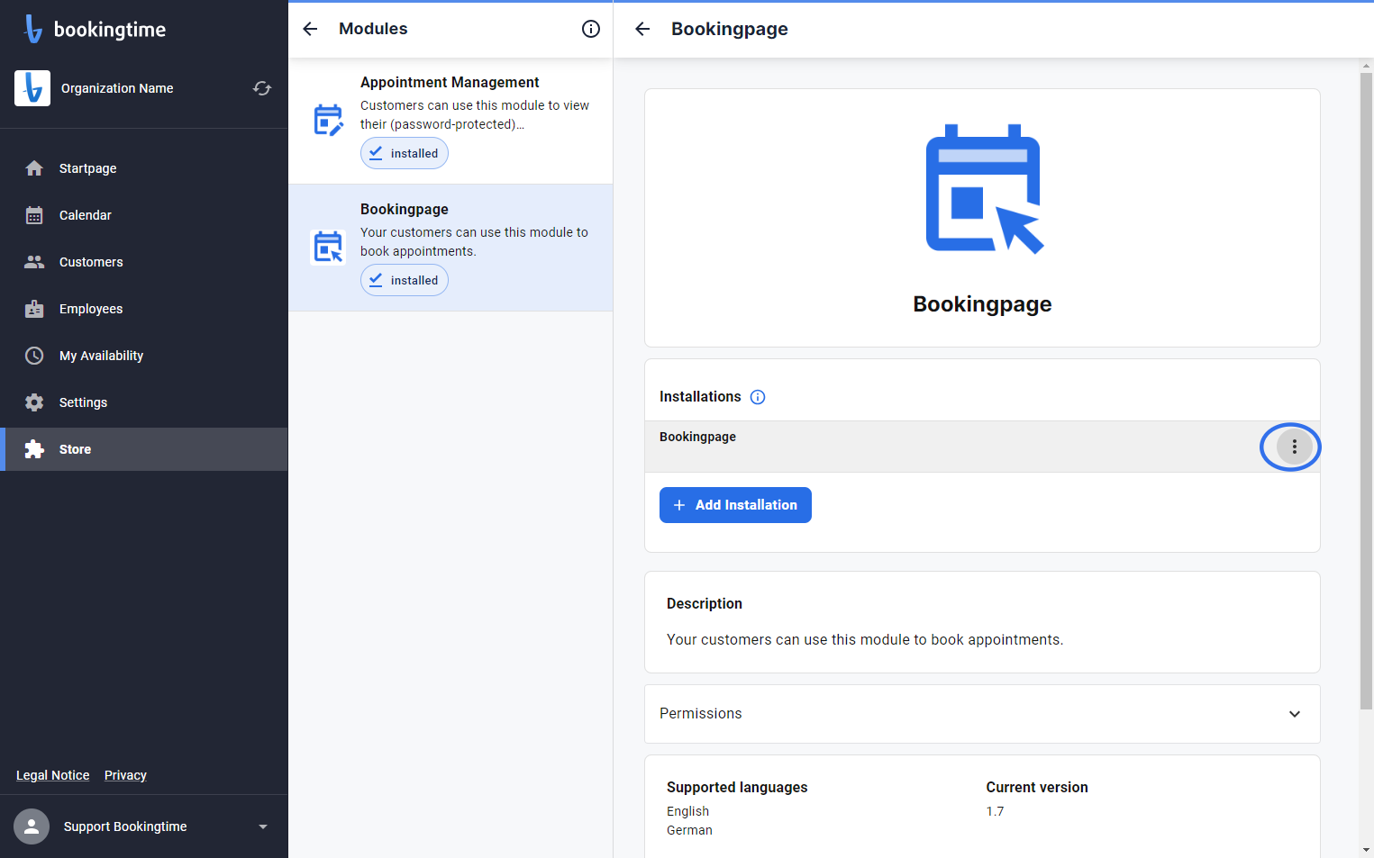 Click on hamburger menu next to Bookingpage