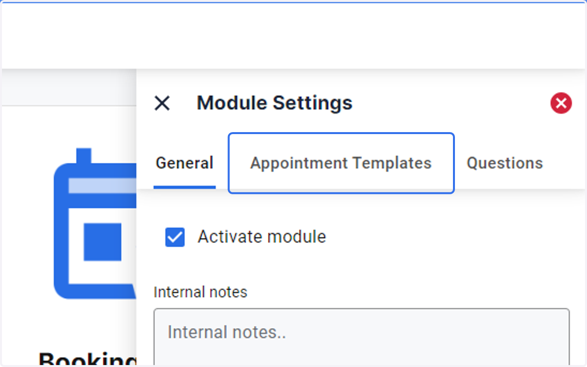 Click on the Appointment Templates tab under Module Settings